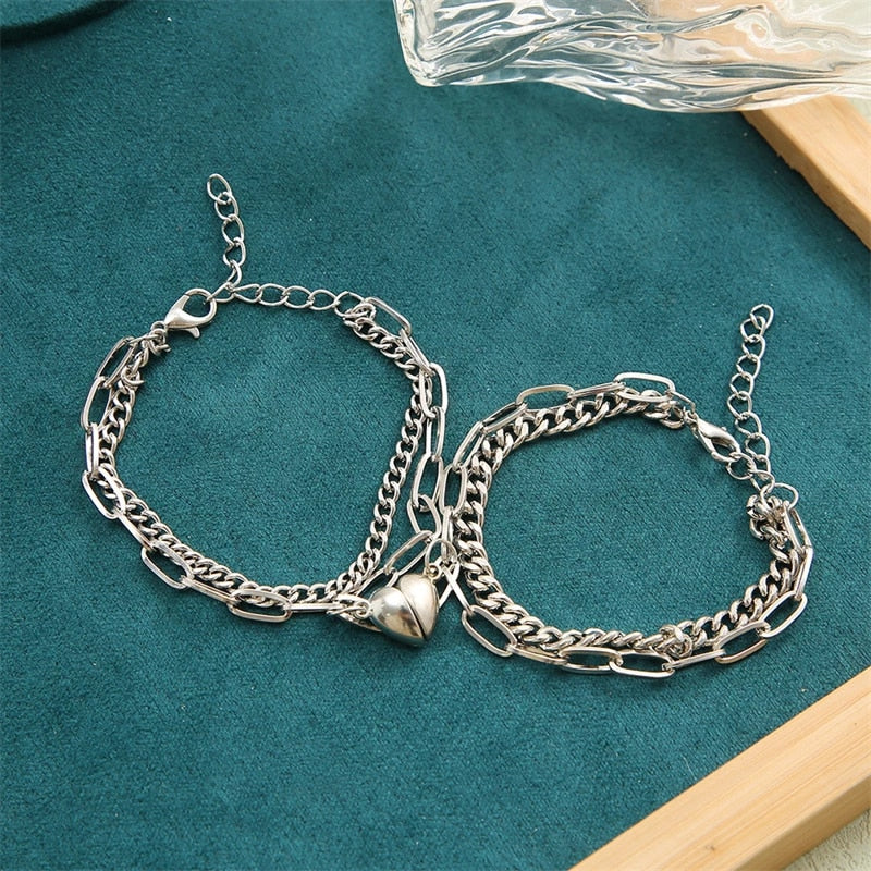 2pcs/set Couple Magnetic Heart Charm Beaded Bracelet