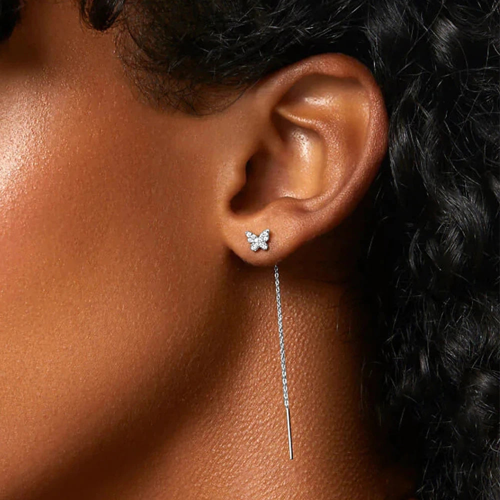 Cute Butterfly Crystal Chain Tassel Earrings
