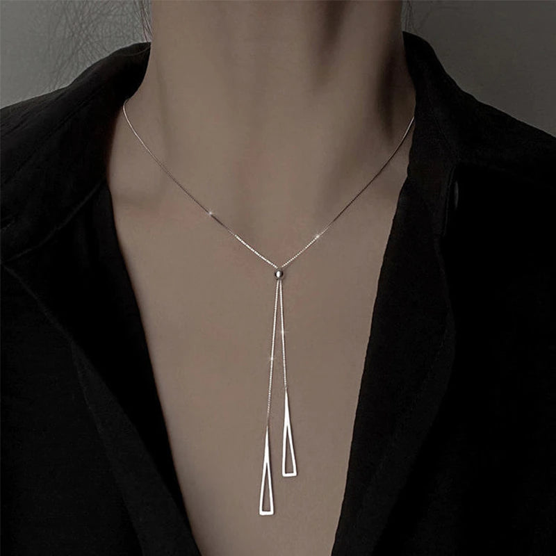 925 Sterling Silver Geometric Triangle Necklace