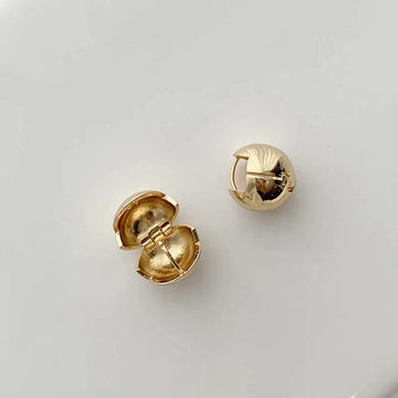 925 Sterling Silver Round Ball 18K Gold Hoop Stud Earrings Buckle