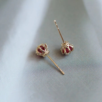 925 Sterling Silver Simple Crown Red Stud Earrings