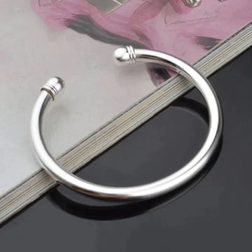 925 Sterling Silver Simple Double Beads Open Cuff Bracelet