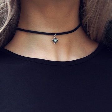 Petal Moonstone Velvet Belt Collar Necklace
