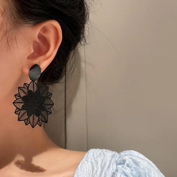 Big Black Flower Hanging Earrings