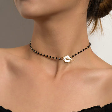 Black Crystal Glass Bead Chain Choker Necklace