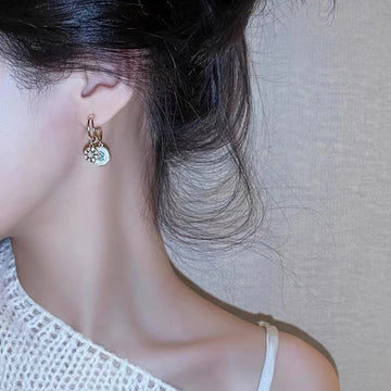 Classic Round Shell Flower Pendant Earrings