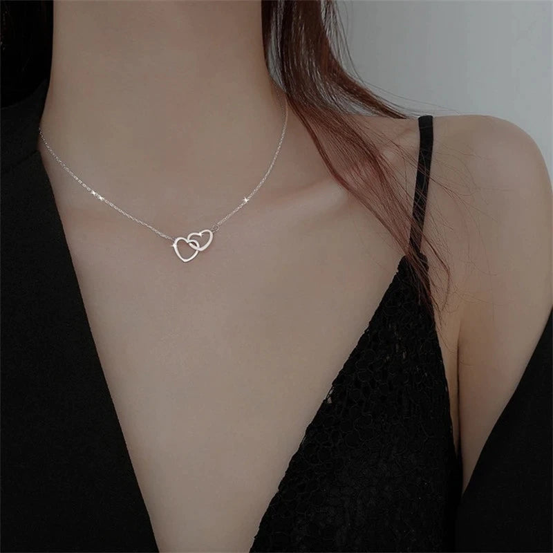 Double Heart Interlocking Chain Necklace