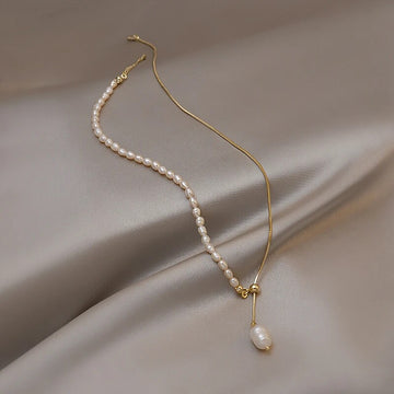 Elegant Natural Baroque Pearl Chain Necklace