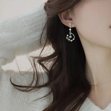 Exquisite Asymmetric Pearl Moon Drop Earrings