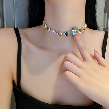 Geometric Colourful Crystal Choker Necklace