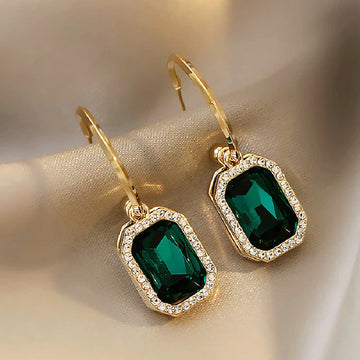 Green Crystal Rhinestone Drop Earrings