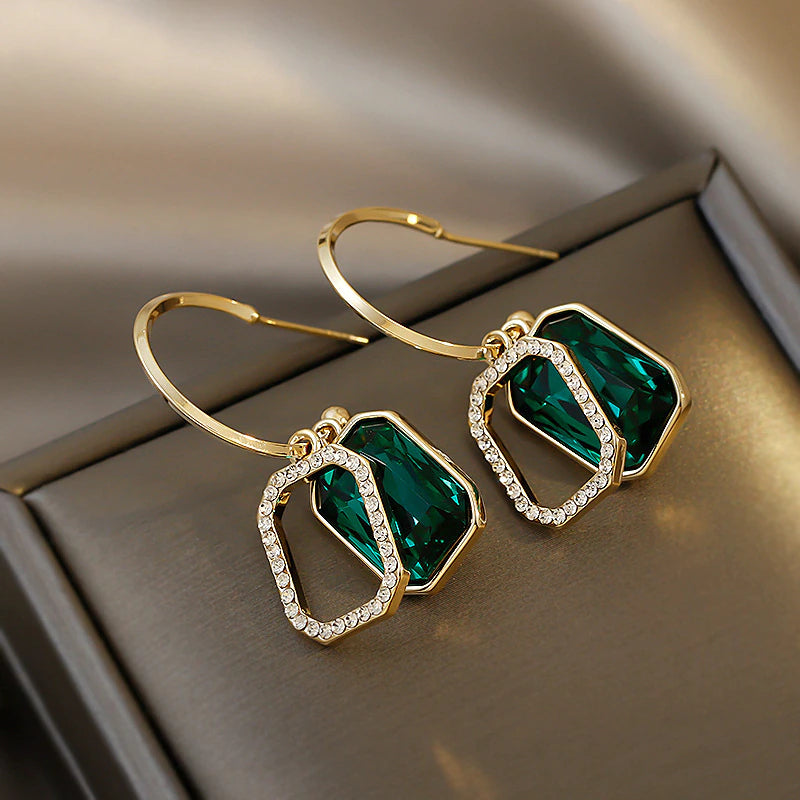 Green crystal drop earrings online