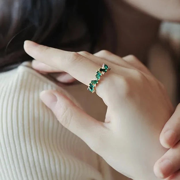 Green Crystal Irregular Gold Colour Rings