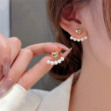 Heart Pearl Cute Flower Rhinestone Stud Earrings