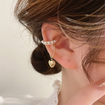 Heart Pendant Pearl Clip Earring