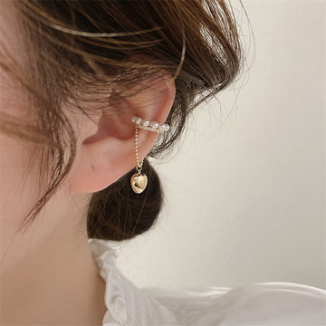 Heart Pendant Pearl Clip Earring