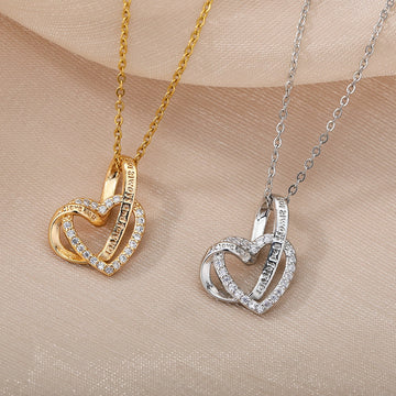 Intertwined Love Double Zircon Heart Necklace