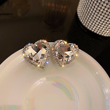 Love Heart Crystal Clip Earrings