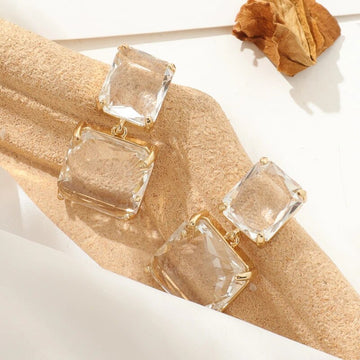 Luxury Square Crystal Clear Clip-on Earrings