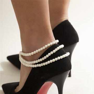 Multilayer Tassel Pearl Chain Anklet