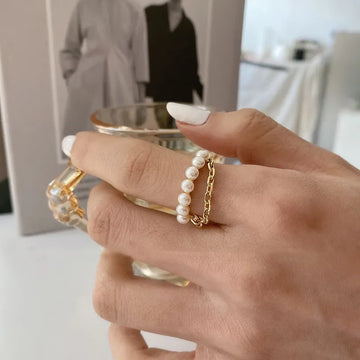 Pearl Chain Gold Colour Opening Rings