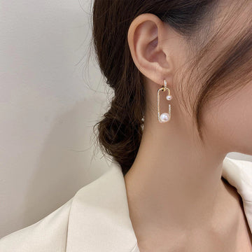 Pearl Square Geometric Pin Dangle Earrings