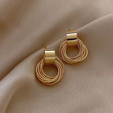 Retro Metallic Gold Colour Multi-Loop Earrings