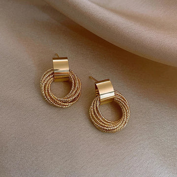 Retro Metallic Gold Colour Multi-Loop Earrings