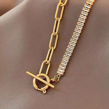 Shiny Zircon Splice Chain Necklace