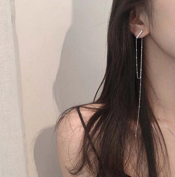 Silver Colour Fashion Long Asymmetric Earrings