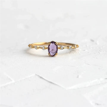 Simple Egg Shape Purple Crystal Gold Ring