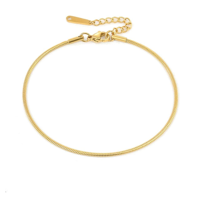 Fahion 18k Gold Plated tainle teel Flat nake Chain Anklet Waterproof Double Layered Fahion 18k Gold Plated tainle teel Flat nake Chain Anklet Waterproof Double Layered