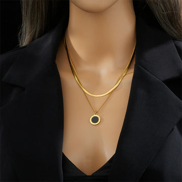 Stainless Steel Black Round Pendant Necklace