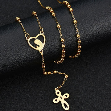 Blessed Virgin Mary Cross Heart Necklace