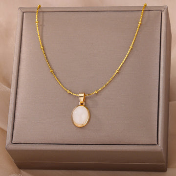 Stainless Steel Round Opal Necklace