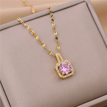 Stainless Steel Crystal Zircon Chain Necklace