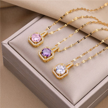 Stainless Steel Crystal Zircon Chain Necklace