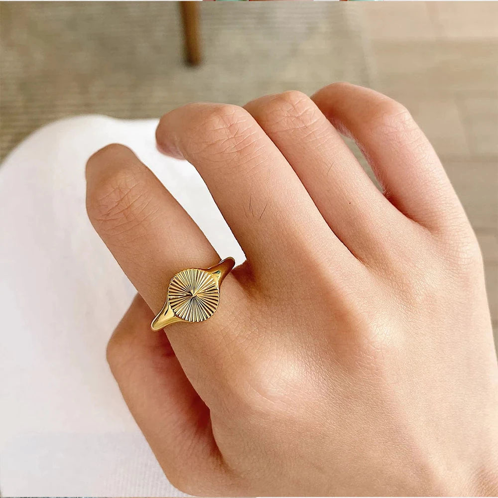 Stainless Steel Wave Dainty Rays Texture Ring