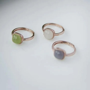 Vintage Artificial Jade Square Rings