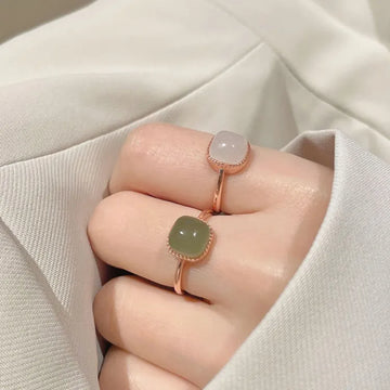 Vintage Artificial Jade Square Rings