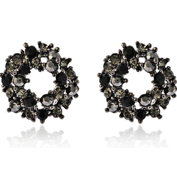 Vintage Black Geometric Rhinestone Clip Earrings
